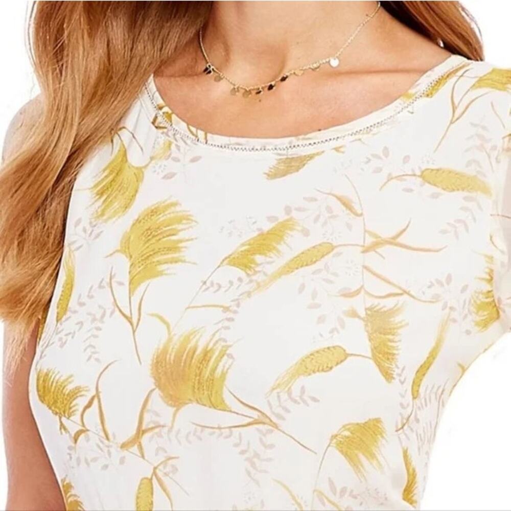 A loves A Gold Yellow Floral Wheat Novelty Print 100% Silk Mini Babydoll Dress - Picture 3 of 13